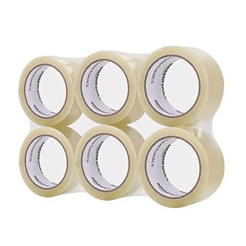 Amazon Basics Shipping Packing Tape for Moving and Sealing Boxes, Clear, 1.9 in x 60.3 yards, 1.8mil Thickness, 6 Rolls