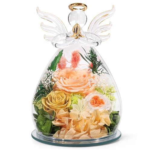 Gifts for Mom Mothers Day Birthday Gifts for Women Preserved Rose Forever Flower in Glass Angel Figurines Fresh Flowers fo...
