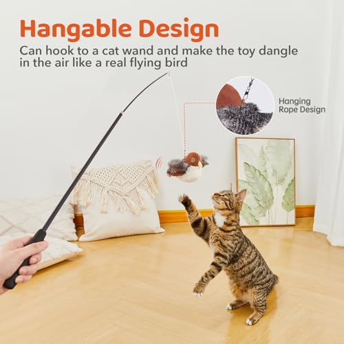 Potaroma Cat Toys Rechargeable Flapping Bird Sparrow, Lifelike Chirp Tweet, Touch Activated Kitten Toy Interactive Cat Exe...
