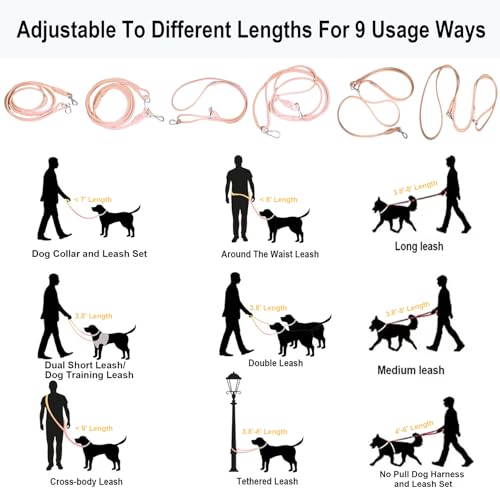 Tiesenci Hands Free Dog Leash Crossbody & Waist for Walking, 9-in-1 No Pull Dog Harness & Leash Set, Waterproof Training S...