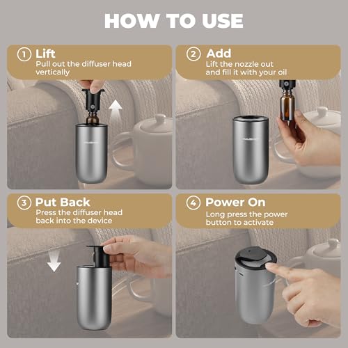 HAUSHOF Waterless Essential Oil Diffuser for Home & Car, Smart Aromatherapy Scent Diffuser with Auto On/Off, 3 Mist Levels...