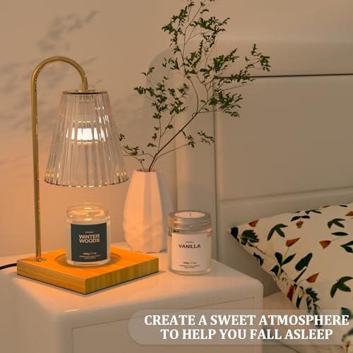 Candle Warmer Lamp with Timer & Dimmer Plus 2 Jar Scented Candles, Electric Candle Warmer Farmhouse Wood Base Wax Lamp wit...