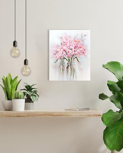 YPY Pink Flowers Canvas Wall Art: Abstract Bouquet in Vase Artwork Prints for Teen Girl Bedroom Pink Floral Picture Poster...