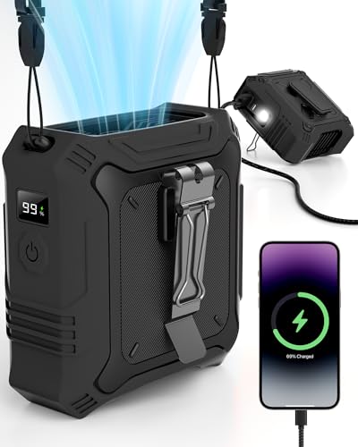 TUNISE Portable Fan with 5-Speed Settings, Dual-Sided Clip on Wearable Belt Waist Fan for 8000mAh, 2 Settings including Fl...
