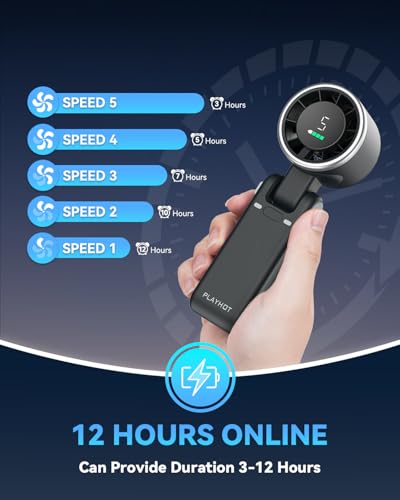 PlayHot Portable Handheld Turbo Fan, 5 Gear Wind, Battery Operated, Up to 12 Working Hours, 3 IN 1 Hand Fans with Air Turb...