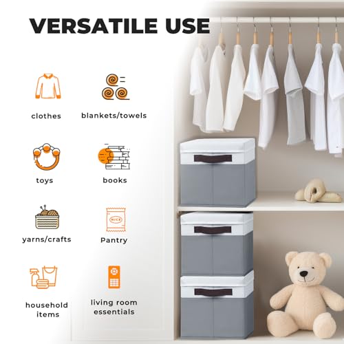 Large Closet Storage Baskets Bins with Lids 4 Pack, Storage Baskets for Organizing Shelves Nursery Bedroom, Home Dorm Clos...