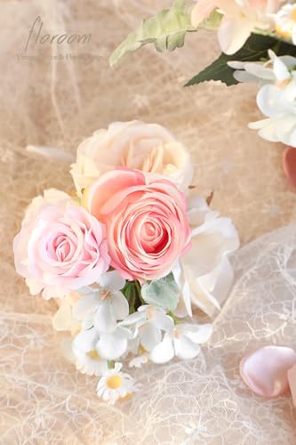 Floroom Blush Cream Artificial Flowers Fake Roses Peonies Dahlia and Greenery Combo Box Set for DIY Wedding Bouquets Brida...
