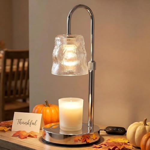 Candle Warmer Lamp with Timer & Dimmable,Candle Lamp Warmer with Ice-cracked Glass Shade,Gifts for Women valentine’s day, ...
