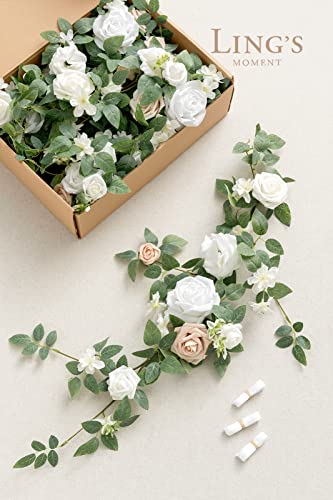Ling's moment 6Pack 1.8ft Artificial Flowers Garland White Rose Lantern Flower Arch Floral Centerpieces Wedding Aisle Chai...