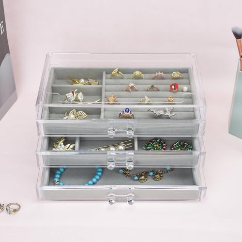 Weiai Acrylic Jewelry Box 3 Drawers, Velvet Jewellery Organizer, Earring Rings Necklaces Bracelets Display Case Gift for W...