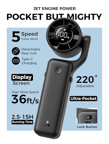 Aecooly Ultra-Pocket Portable Handheld Turbo Fan, 5 Gear AirGimbal Jet Force Airflow, Up to 15 Working Hours, USB Recharge...