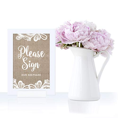 Andaz Press Burlap Lace Print Wedding Collection, Framed Party Signs, Please Sign Our Keepsake Table Sign, 4x6-inch, 1-Pac...