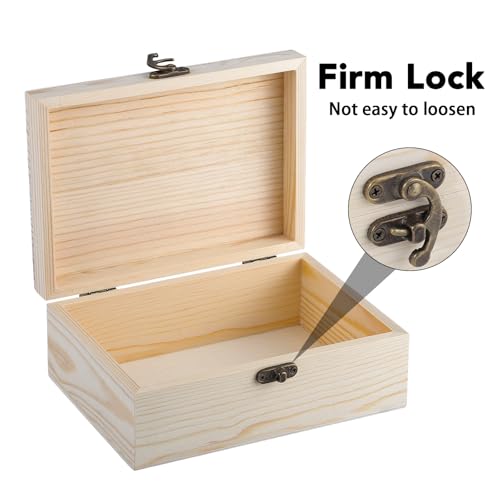 WSICSE Unpainted Wood Box with Hinged Lid - 7.1"x5.1"x2.8" for Crafts DIY Storage Jewelry & Gift Box and Hobby Organization