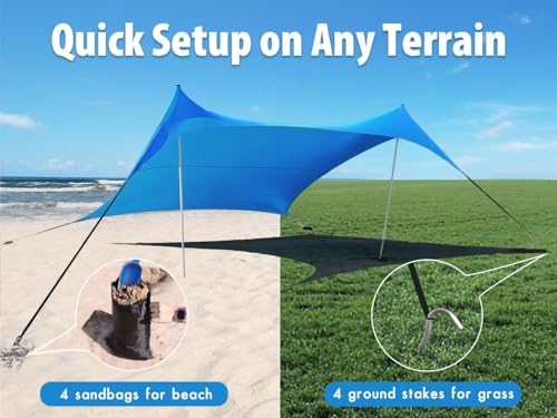 BESTSET 10×10ft UPF50+ Beach Tent Sun Shelter, Windproof Stable Outdoor Pop Up Beach Shade Canopy for Camping, Fishing, Ba...