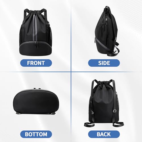 JELUTAR Drawstring Backpack Gym Bag with Shoes Compartment for Soccer, Basketball, Swim, Water-Resistant String Backpack B...
