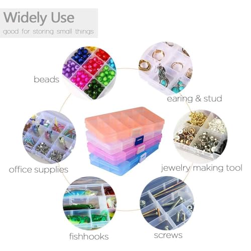 Opret 15 Girds Bead Organizer(4 Pack), Earring Organizer Box, SMALL Plastic Containers with Adjustable Dividers for Crafts...