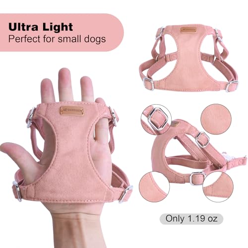 Dog Harness and Leash Set, XXS No Pull Adjustable Puppy Harness with Multifunction Pink Dog Leash and Dog Collar, Soft No ...