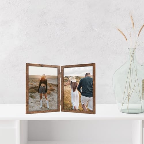 Space Art Deco Double 5x7 Picture Frame, 2 5x7 Folding Photo Frame, Standing Vertically on Desktop or Tabletop, Home Decor...