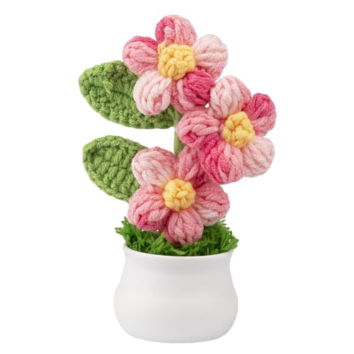 Knitting Crochet Puff Flowers Potted Plants, Gradient Colorful Flowers for Friends, Family and Lover, Handmade Flowers for...