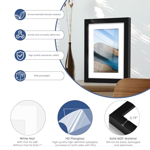 PEALSN 5x7 Picture Frame Set of 6, Display Pictures 4 x 6 with Mat or 5 x 7 without Mat for Wall Mounting or Table Top Dis...