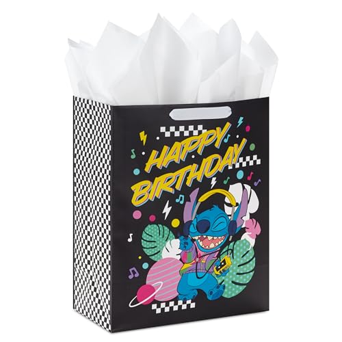 Hallmark Disney 13" Large Birthday Gift Bag with Tissue Paper (Lilo and Stitch) for Kids, Grandchildren, Friends