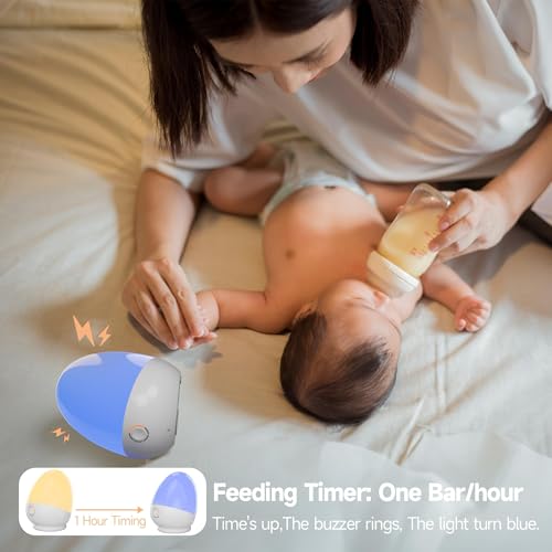 ZUZUKID Touch Egg Night Light for Baby Nursery, Rechargeable Portable Kids Nightlight Lamp with 1-6H Feeding Timer, 3 Colo...