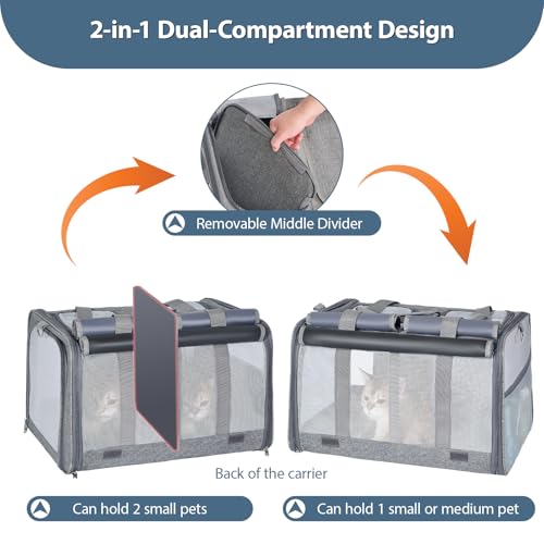 Lawfery Cat Carrier for 2 Cats, Large Soft-Sided Pet Travel Carrier, Dual Compartments, Privacy Protection, Dog Carrier fo...
