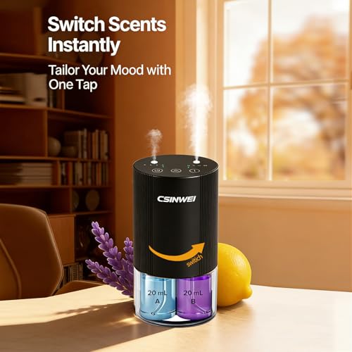 Dual Nozzle Waterless Essential Oil Diffuser for Home Large Room, Car, Office, Portable Battery Operated Aromatherapy Scen...