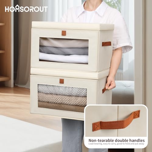 Homsorout Large Closet Storage Organizer - Clothes Storage Bins with Handles & Window, Collapsible Decorative Boxes with L...