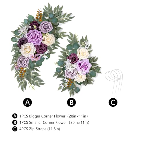 AitnWoy Artificial Wedding Arch Flowers Kit 2 PCS Dust Rose Flowers Silk Peony Floral Swag Welcome Sign for Wedding Ceremo...