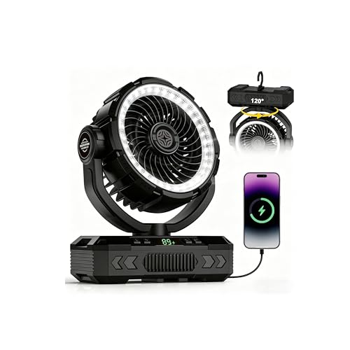 Rechargeable Camping Fan with Oscillating,【Max 60Hrs】Portable Battery Powered Operated Fan,20000mAh Outdoor Turbo Tent Fan...
