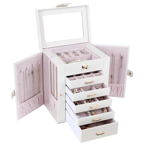 Kendal Jewelry Box, 6-Layer Jewelry Storage Organizer for Necklace Bracelet Rings Watch, 10.2"x8.2"x6" Classic PU Leather ...