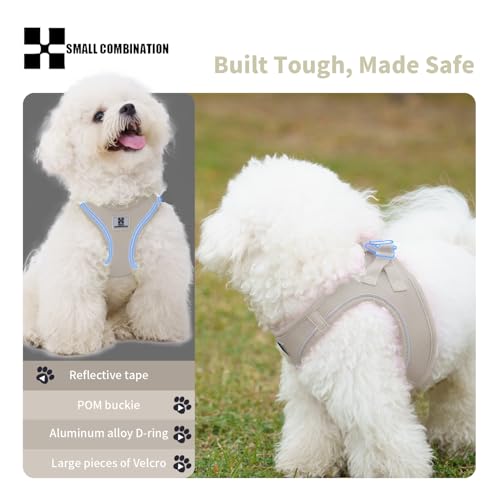 SMALL COMBINATION Adjustable Dog Harness with Leash, Reflective Mesh, No-Pull Design，Matching Lead Rope (Cream-Coloured, S)
