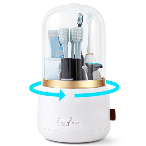 Toothbrush Holders for Bathrooms,Rotating 5-Slot with Cover and Draining Water,Kids Electric Toothbrush Holder and Toothpa...