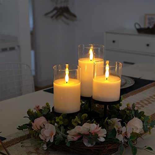 Amagic Clear Glass Flameless Candles Battery Operated with Timer, Remote Control, LED Pillar Candles, Battery Powered, Val...