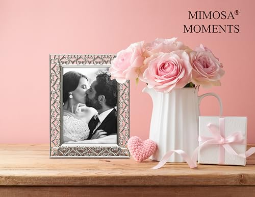 MIMOSA MOMENTS 5x7 Silver Heart Metal Picture Frame with Rhinestones, Decorative Photo Frame for Wedding, Anniversary, Bir...