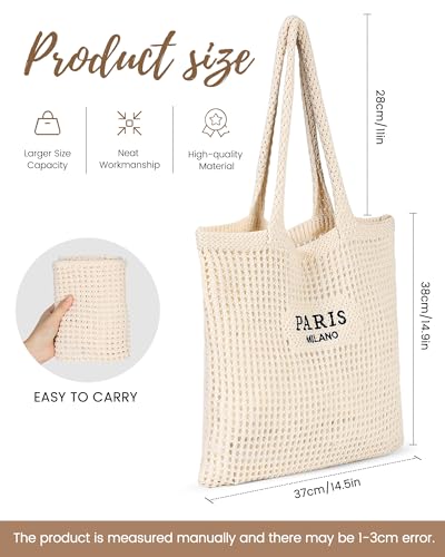 Loiyadn Beach Bags for Women - Straw Bag with Zipper, Soft Woven beach bag, Casual Straw Shoulder Bag for Daily Use