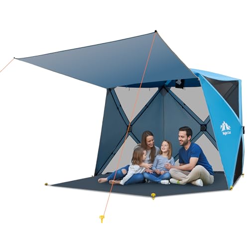 Night Cat Pop-up Beach Tent: 3 4 Persons Beach Shelter with Canopy and Footprint, UPF 50+ UV Protection Backyard Camping O...