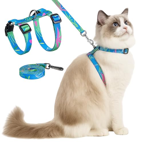 1 Set Cat Harness and Leash, Adjustable Escape Proof Cat Harness, Comfortable Soft Lightweight Design for Daily Walks and ...