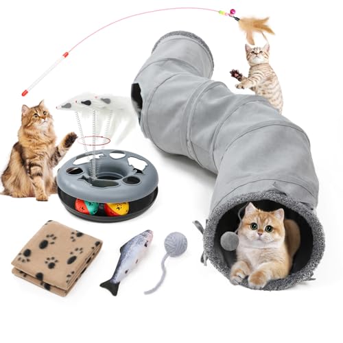 TSEB4TEP Cat Tunnel, Indoor Cat Toy, Roller Track Cat Toy, Collapsible S-Shaped Play Tube, 10.5 Inch Diameter Maze Cats Ho...