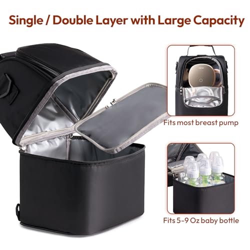 NCVI Breastmilk Cooler Bag with 2 Ice Pack, Breast Pump Bag with Cooler Fits 6 Bottles, Double Layer Breast Milk Travel Ba...