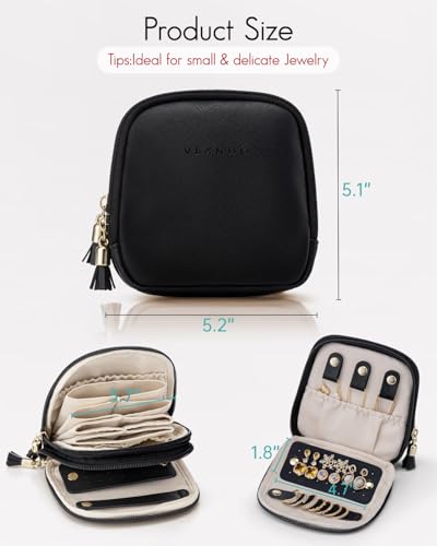 VLANDO Travel Jewelry Case,2-Layer Jewelry Organizer for Travel,Mothers Day Mom Gifts,Multi-Compartment Jewelry Storage fo...