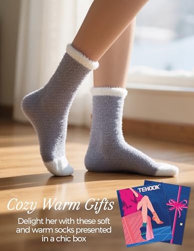 TEHOOK Warm & Cozy Gifts for Women, Fluffy Fuzzy Plush Sleeping Slipper Socks - Soft Warm Fabric