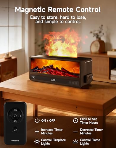 Essential Oil Diffuser, 250ML Aroma Diffuser with Realistic Flame Effect, 7 Color LED Lights, Remote Control, Quiet Mist f...