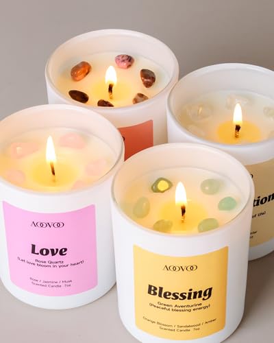 AOOVOO Mothers Day Candles Set for Women - 4 Pack Candles for Home Scented, Aromatherapy Candle with Crystals, Gratitude R...