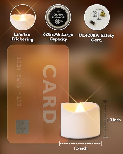 Homemory 48-Pack Novelty Flickering Flameless Tea Lights Candles, 200+Hours Battery-Operated LED Fake Candles for Wedding ...