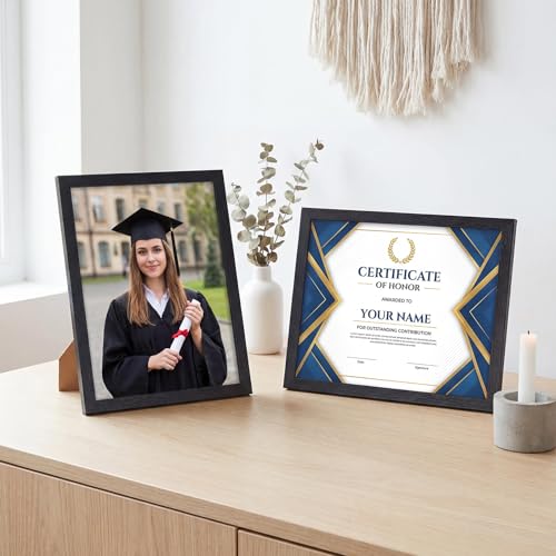 MEBRUDY 8.5 x 11 Picture Frame Set of 8, Black 8.5 by 11 Photo Frames Used for Certificate, Diploma, Document, Degree, Awa...