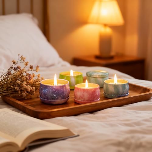 Scented Candles Gift Set for Women,4 Pack Sky Aroma Candles with Essential Oils,Soy Wax Flower Petals Assorted Floral Trav...