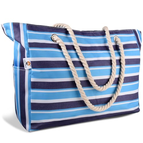 CaCTOUR Beach Bags for Women,Large Beach Bag Waterproof Sandproof with Zipper Pocket,Travel Tote Bag,Swim Pool Bag for Family