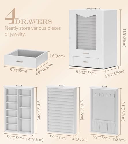 Homde Jewelry Organizer with Transparent Window Necklace Hooks Gift for Women Jewelry Box Display Case for Necklaces Rings...